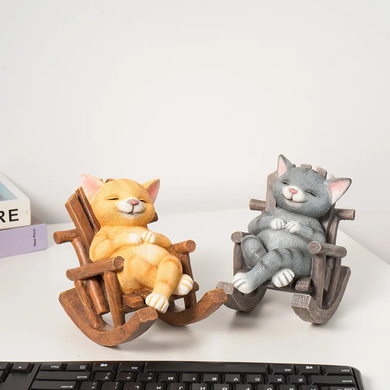 New Model Resin Cat Dog Lie Chair Home Office Healing Desktop Gifts Decorations Animal Resin Ornaments Collectible Figures