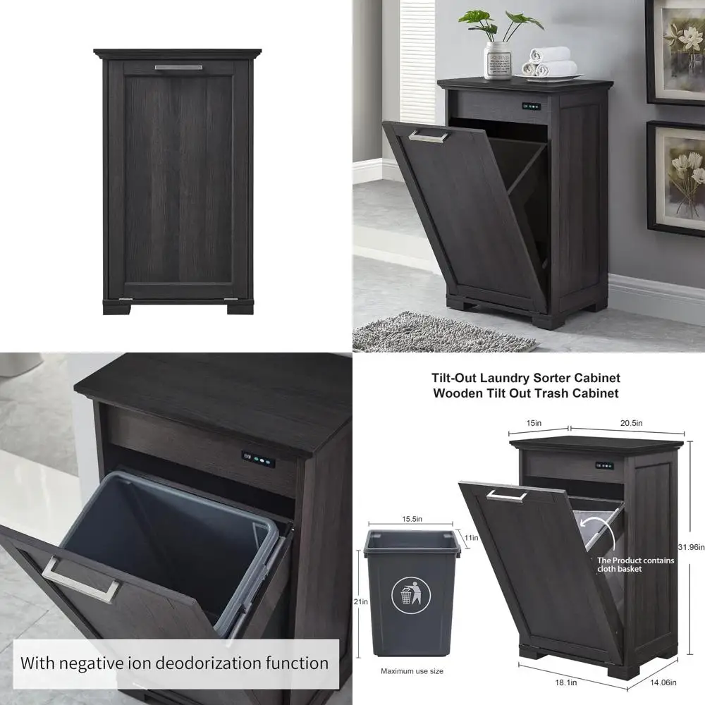 

10-галлонный кухонный шкаф для мусора с функцией наклона, верхняя панель темно-коричневого и черного цвета, скрытая мусорная корзина