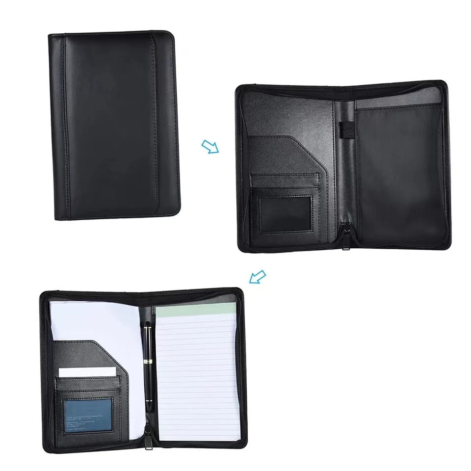 Portable Business Portfolio Padfolio Folder Document Case Organizer PU Leather with Business Card Holder Memo Note Pad