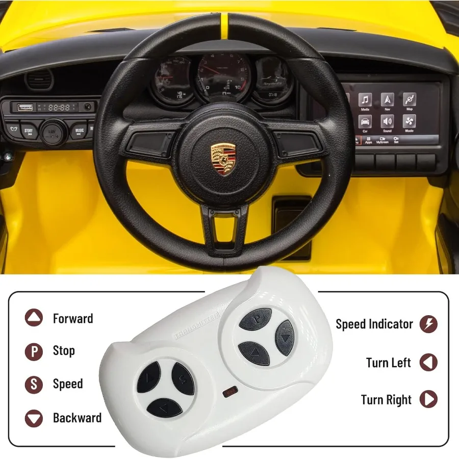 12V Ride on Car Electric Car with Remote Control Front/Rear LED Light Radio USB/AUX Openable Doors Suspension Function Durable