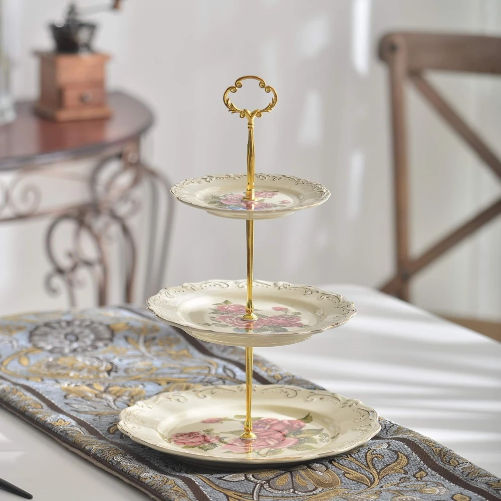 support-a-cupcakes-a-3-niveaux-motif-rose-rose-de-6-8-10-pouces--support-a-patisserie-dessert-et-fruits-a-3-niveaux-en-porcelaine-avec-bordure-en-feuilles-dorees-en-relief