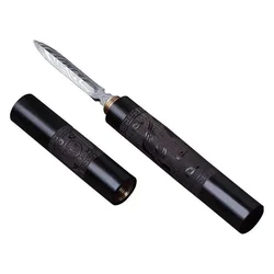 Damascus Tea Knife Pattern Steel Tea Needle Black Sandalwood Tea Set Pry Tea Accessories Pu 'er Tea Cake Opening Tea Knife