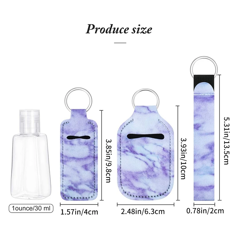 زجاجة سفر بنمط رخامي الارتفاع ، حامل سلسلة مفاتيح ، حامل شفاه ستيك ، مجموعة حاويات زجاجات قابلة لإعادة الاستخدام للنساء ، مجموعة السفر ، 20: 50