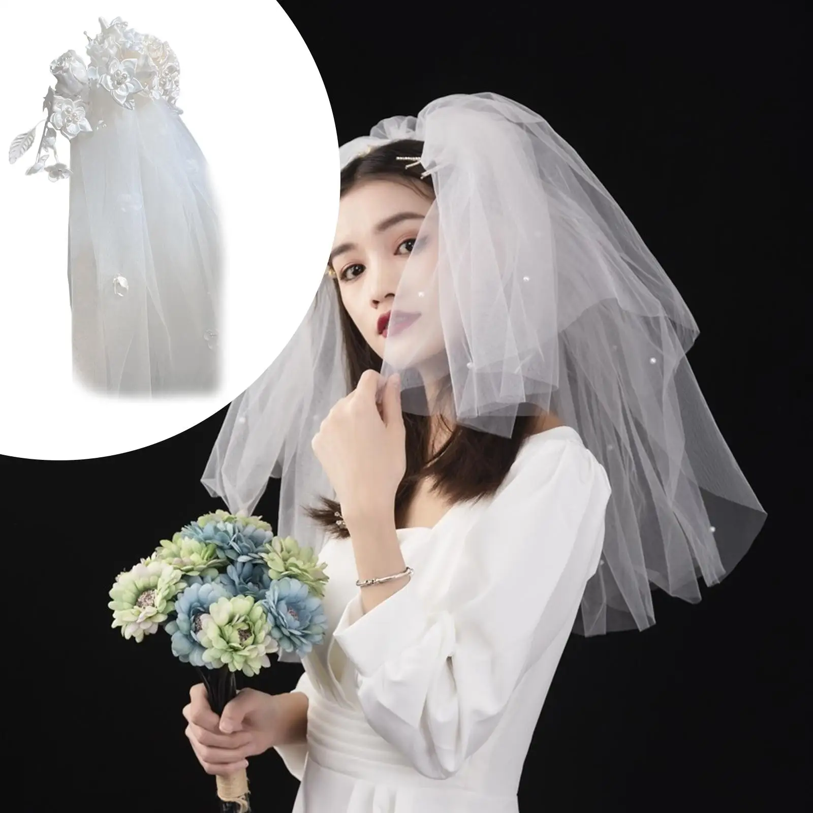 

Свадебная фата, короткая фата из белого тюля, аксессуар для волос, головной убор для свадьбы, помолвки, выпускного вечера, девичника