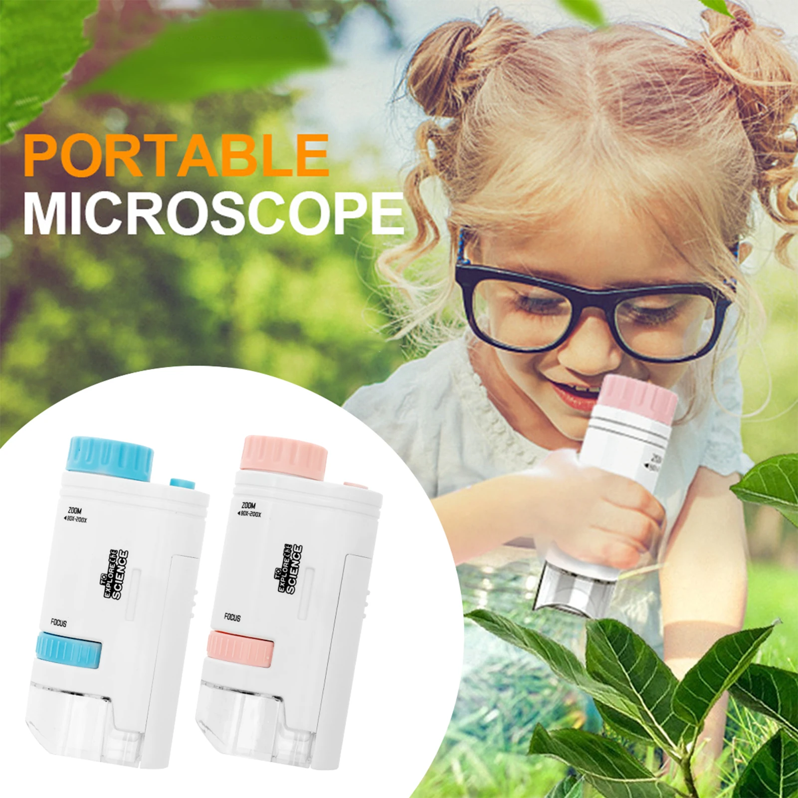 60-200x Pocket Microscope Electric Mini Microscope LED Observation Learning Portable High Definition Children Student Microscope