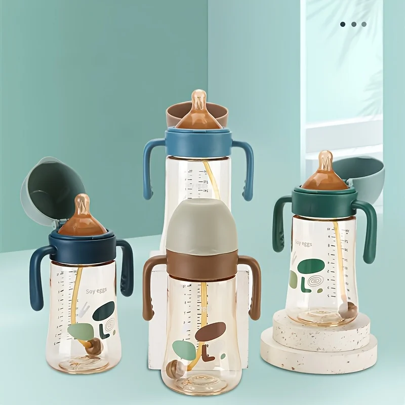 Flip cover integrated dust-proof baby bottle, wide caliber PPSU baby bottle, baby bottle, children's straw, learning cup
