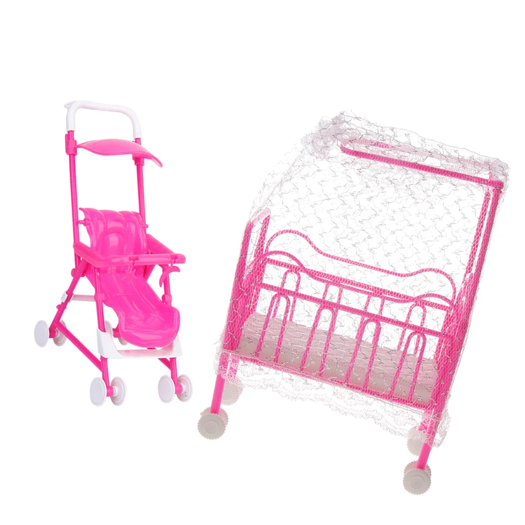 Miniature Nursery Baby Crib Carriage for Doll House Accessories