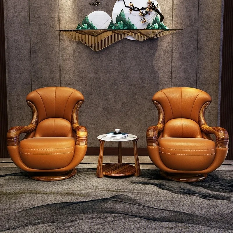 

Новый китайский стул для отдыха из цельной древесины, кожаный одиночный стул