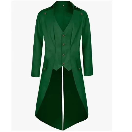 2026 NEW European and American men's medieval stage clothing men's mid length punk retro tailcoat men LAQ