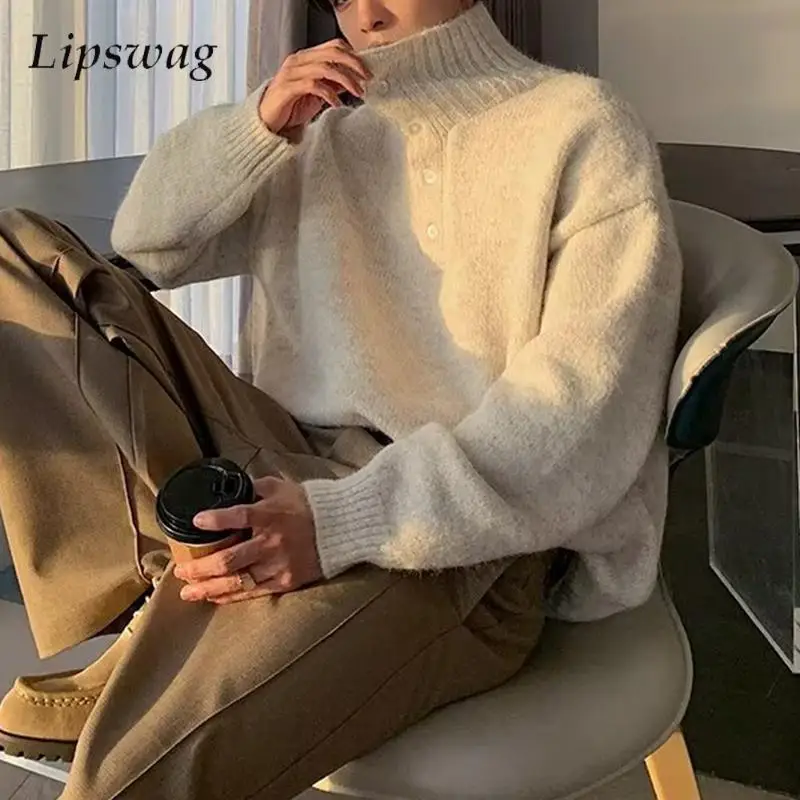 

Trendy Mens Knitting Slim Sweaters Turtleneck Long Sleeve Solid Color Sweater For Men Autumn Winter Outdoor Casual Knit Jumpers
