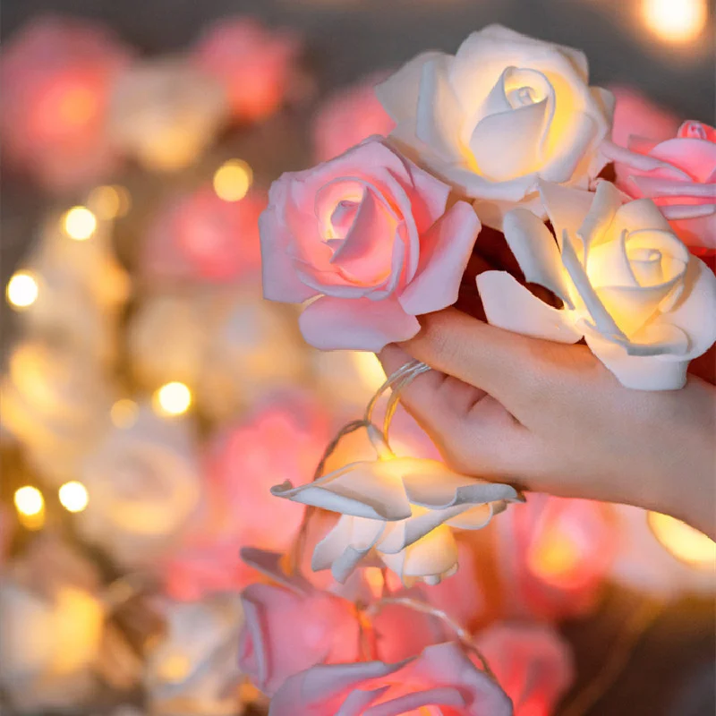 20 LEDs Artificial Rose Flower LED Fairy String Light Battery Power Wedding Party Mother's Day Home Bedroom Decoration Lamp