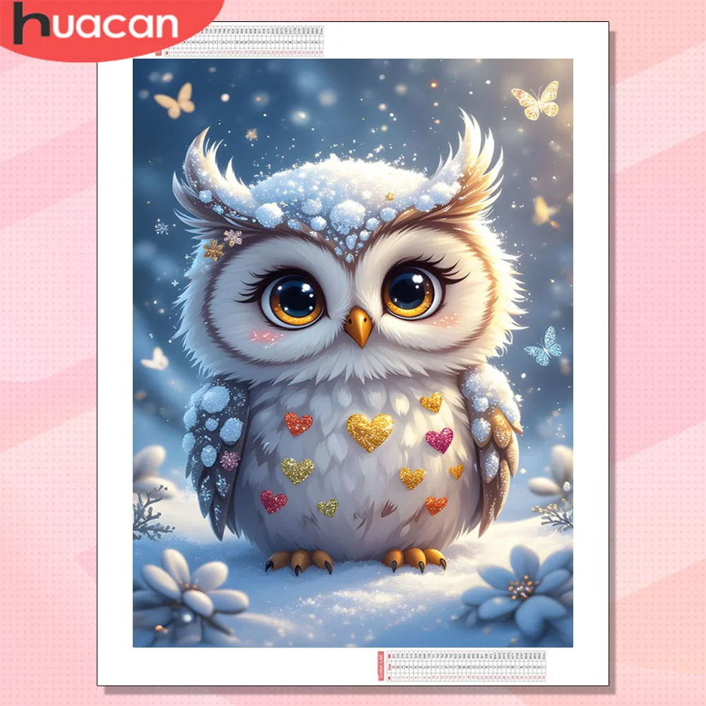 

Набор для алмазной мозаики HUACAN: Сова, зимний пейзаж, полный комплект для декора дома, ручная работа, стразы