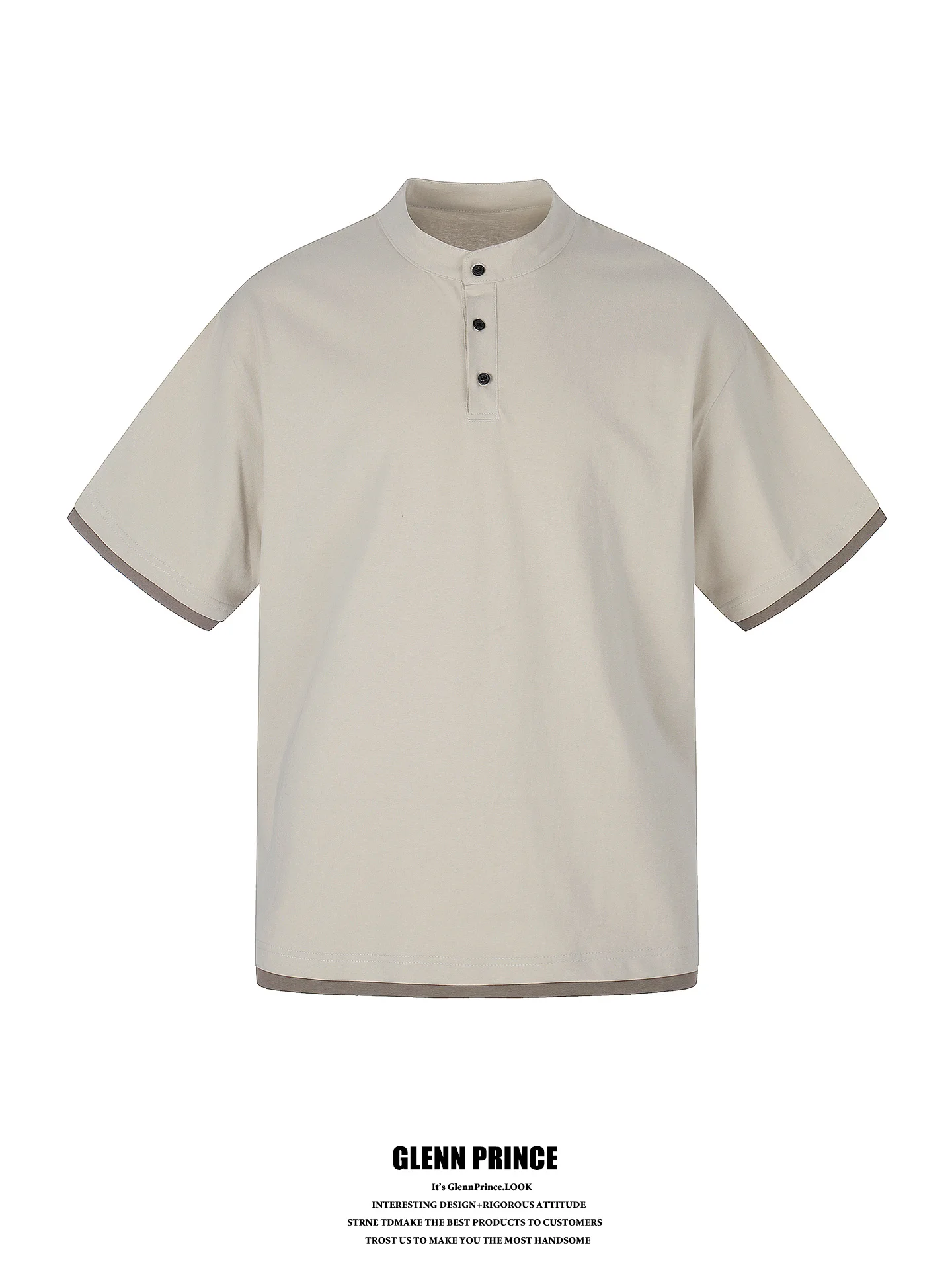 

GPstudio American Style Casual Cotton T-Shirt Men's Summer Classic Versatile Short Sleeve Henry Collar Breathable Fashionable