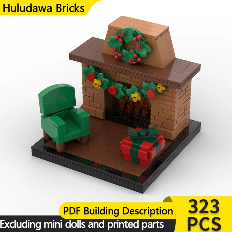 

City Street View Model MOC Building Bricks Christmas Fireplace Modular Technology Children Holiday Gifts Assemble Toys Suit
