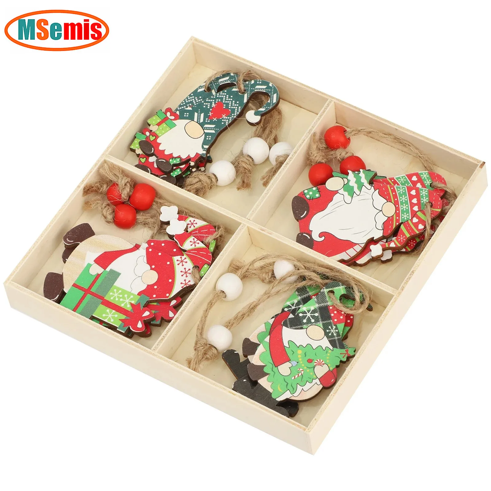

Wooden Christmas Tree Decoration Part Ornaments Hanging Pendant Boxed Scene Layout Lanyard Xmas Santa Claus Gnome Party Supplies