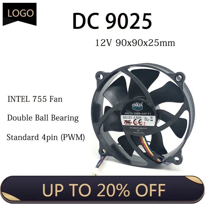 كولر ماستر 9025 90 مللي متر وحدة المعالجة المركزية مروحة 90x90x25 مللي متر مروحة دائرية 72 مللي متر ثقب الملعب ل 775 وحدة المعالجة المركزية مروحة التبريد 12 فولت 0.6A مع PWM 4pin