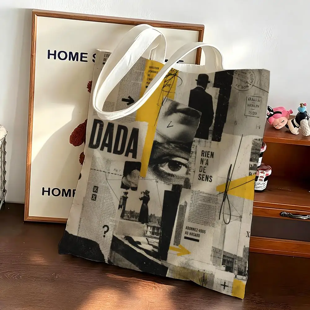 Dada Newspaper Collage Storage Bags Canvas bags are suitable for going to class, shopping, gifts, and commuting