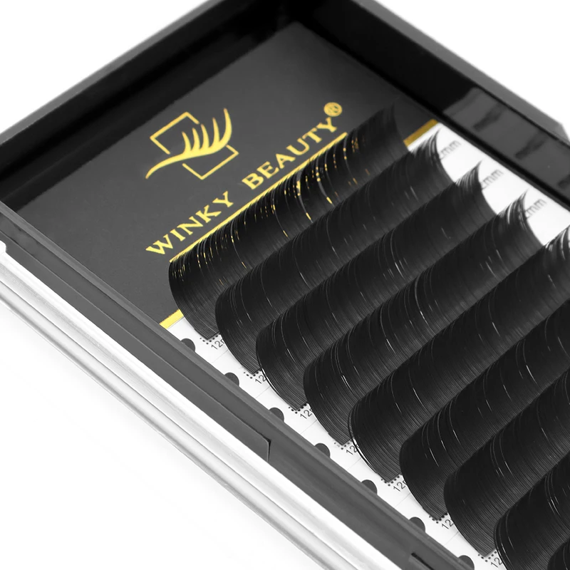 Winky Beauty Flat Ellipse Eyelash  Matte Pure Black Color Super Soft Gentle Natural Eyelash Extension Flat Shape Lashes