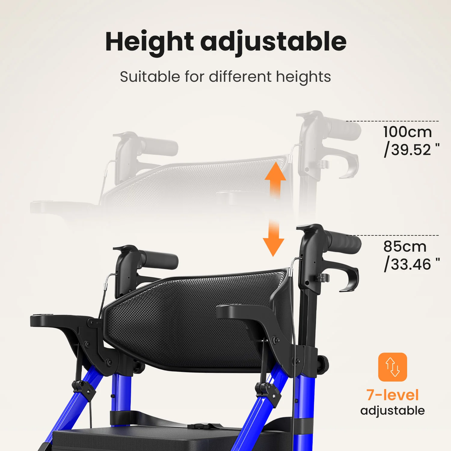 Leichter Faltbarer Rollator für Senioren mit Sitz Rollator-Rollstuhl-Kombi Transport-Rollstuhl – Detail 5