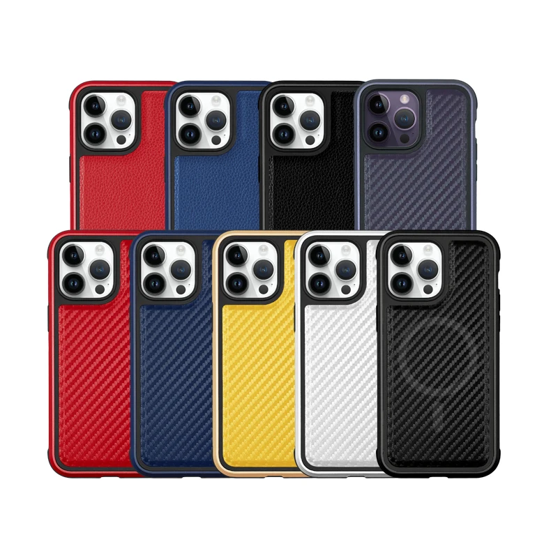 KZDOO Mag Mars Pu Leather Back Case Megsafe Metal Frame Thickness Cabon Pattern Phone Cover for iPhone 14,14Plus,14Pro 14Promax view 6