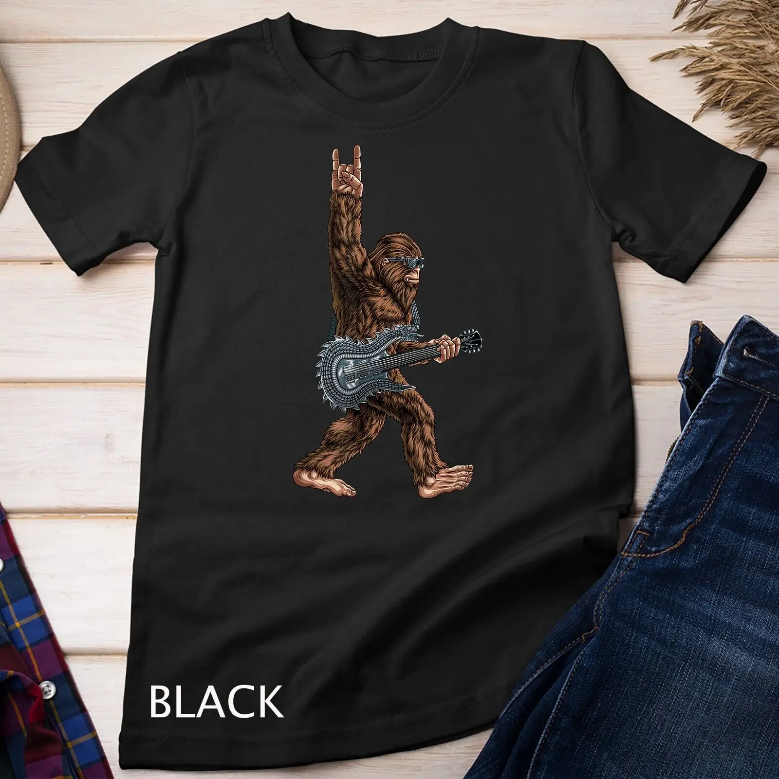 Bigfoot Playing A Dragon Guitar Rock On Sasquatch Big Foot Unisex T-shirt