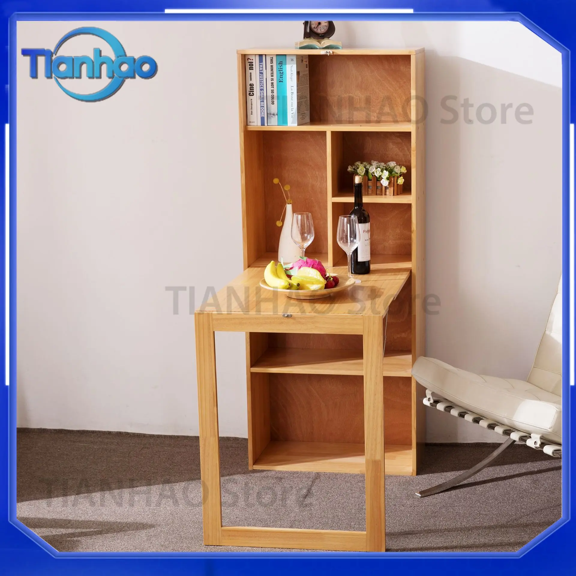 Foldable Pine Wood Transforming Table Wall Mounted Floating Desk for Small Spaces Convertible Dining Table Home Office Desk
