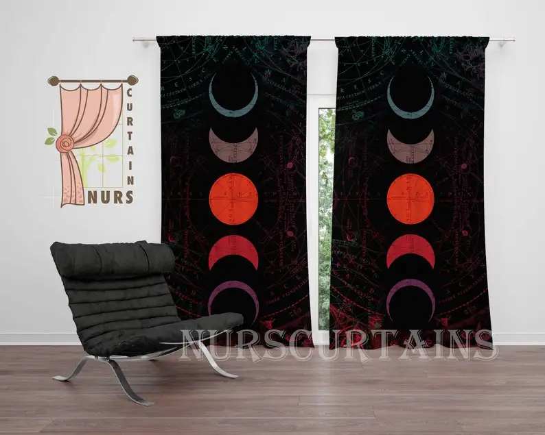 Astro Moon Phases Blackout Curtain: Meditation Bedroom Decor