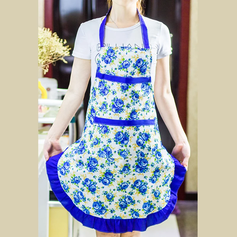 Cotton Canvas Floral For Women\'S Kitchen Oilproof Apron With Pockets And Adjustable Waist Belt Waterproof Sleeveless Bib Apron