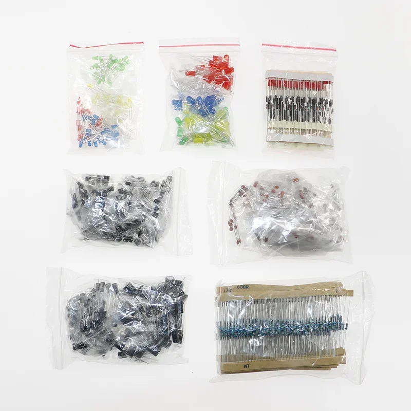 1490pcs 7-Values Metal film Resistor led Diodes Electrolytic Capacitor Ceramic set Transistor Pack Assortment kit Components