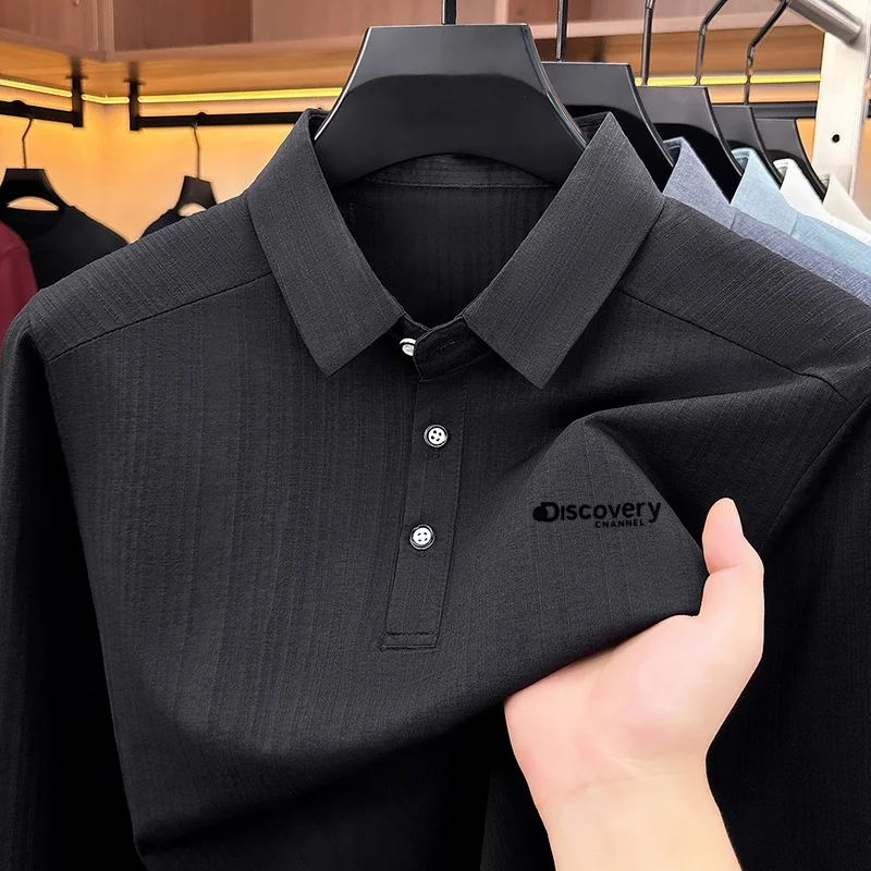 Designer-Marken-Poloshirt für Herren mit Original-Print, Herbst-Neuheit, einfarbig, langärmelig, mit Kragen, Business-Casual-Herrenbekleidung – Detail 10