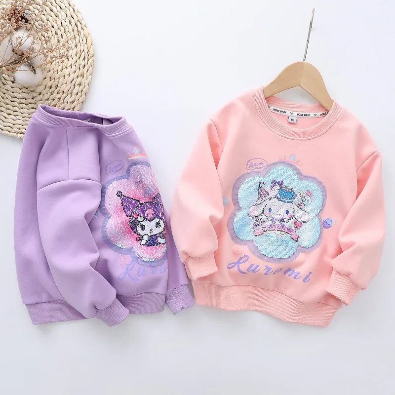 

Детская одежда Sanrio, Hello Kitty Kuromi Cinnamoroll, корейские девушки, Осенний детский мультяшный милый свитер, топы для девочек