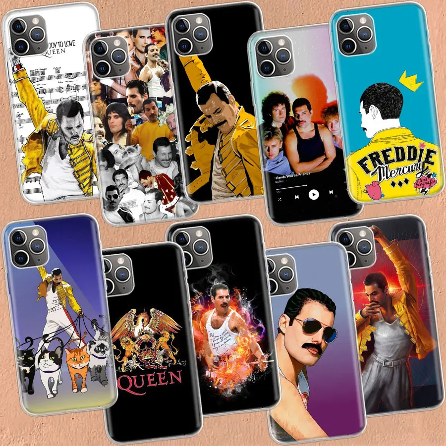 Freddie Mercury Queen Band Clear Case For iPhone 11 13 14 Pro 15 Pro Max 12 Mini SE 2020 XR X XS Max 7 8 Plus Funda Clear