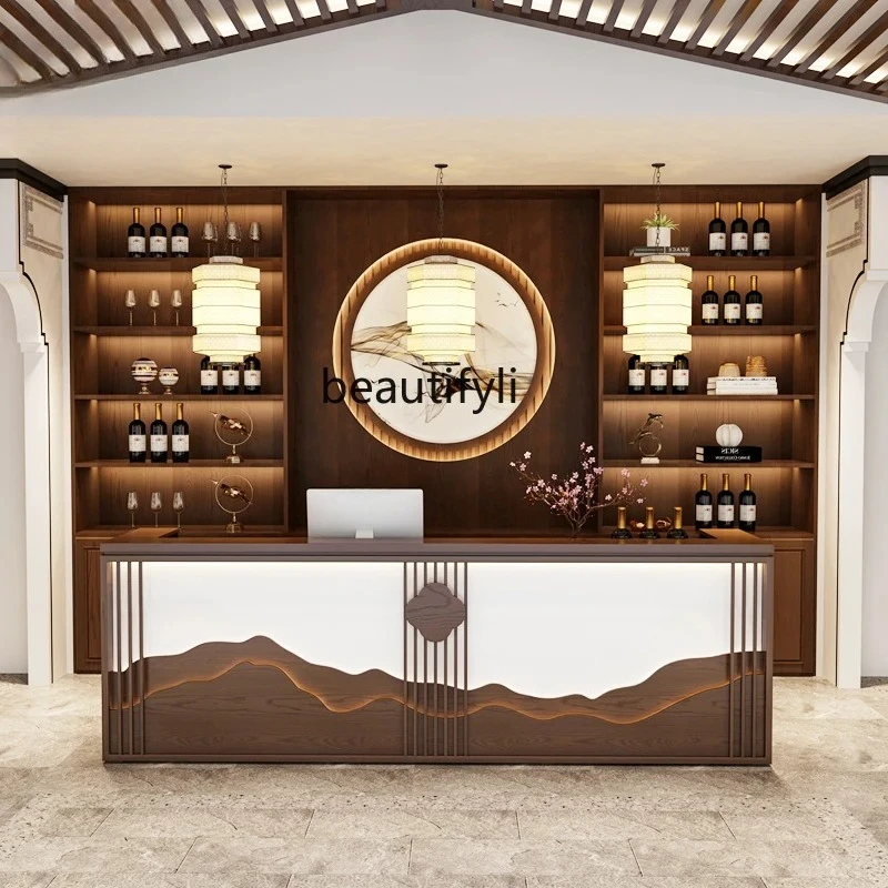 

New Chinese retro bar, restaurant hotel, bed and breakfast checkout page health center foot bath, reception desk