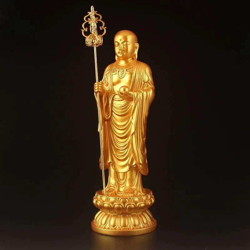 Ksitigarbha Bodhisattva Small Buddha Statue Standing Jiuhuashan Altar Decoration Sacred Worship Peace Buddha Auspicious