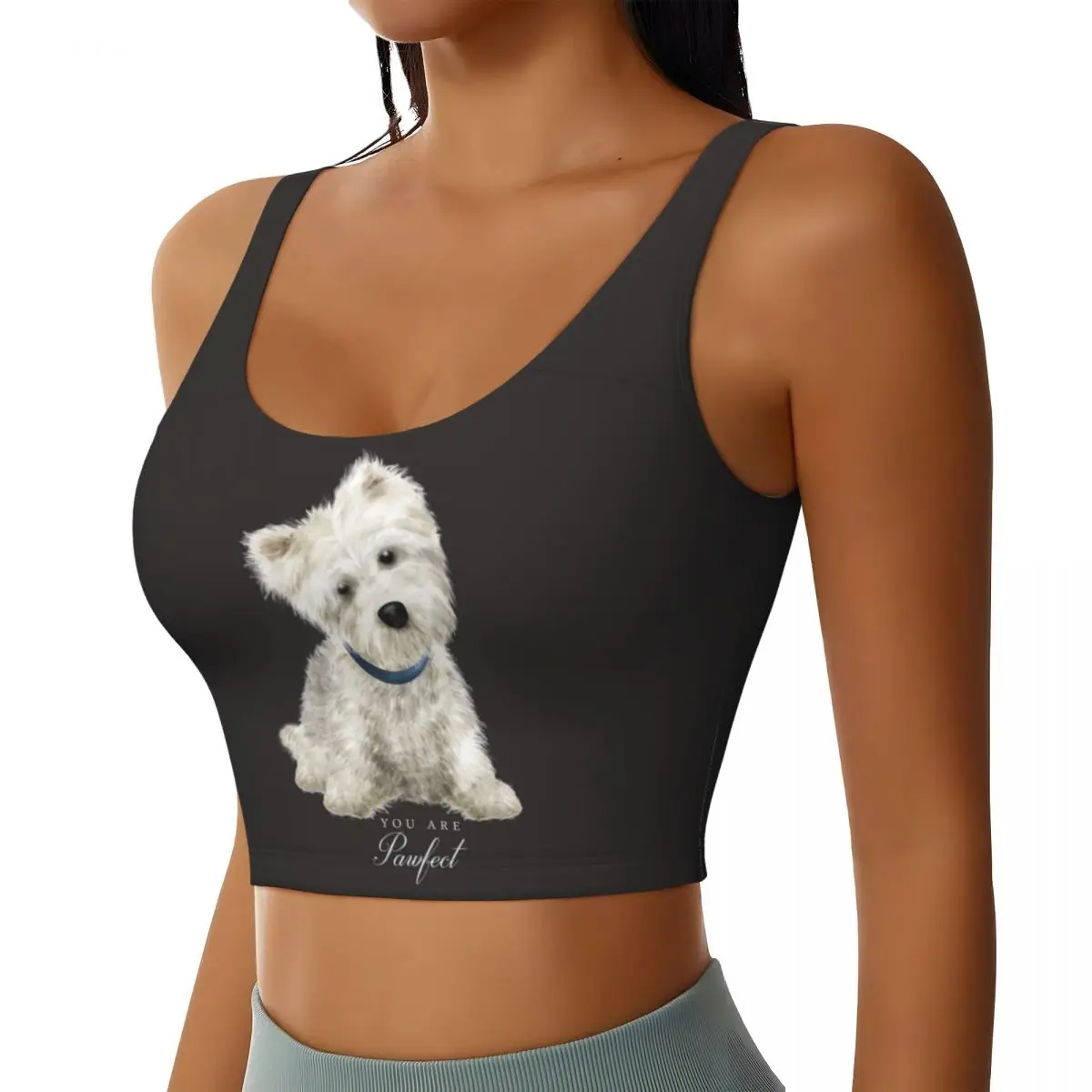 Custom Westie West Highland White Terrier Dog Sports Bra Women High Impact Workout Yoga Crop Top