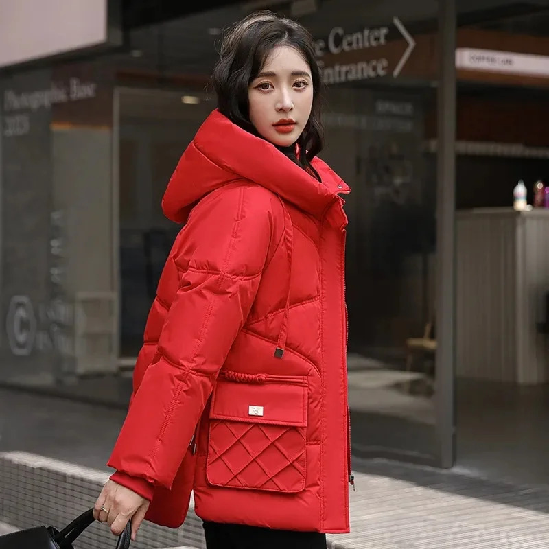 

2023 New Female Solid Thicken Warm Puffer Parkas Winter Women Cotton Jacket Korean Fashion Casual Hooded Loose Padded Outcoat