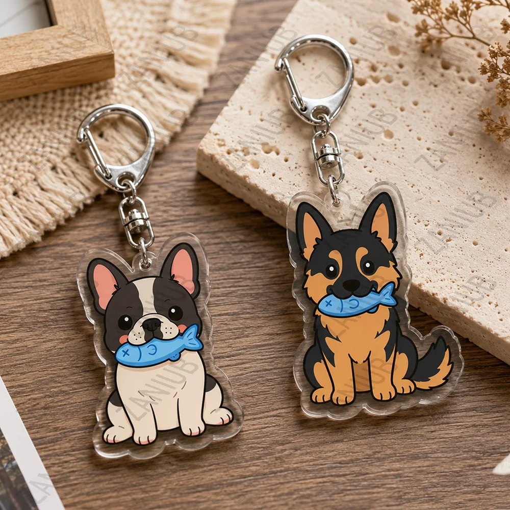 Cute Dog Bulldog Shepherd Keychain Kawaii Border Collie Animal Keyring Bag Charm Backpack Pendant Fans Friends Gift