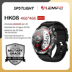 LEMFO HK08 Smart Watch 1.43’’AMOLED Display 5ATM Waterproof Bluetooth Call Sport Smartwatch for Outdoor 40+ Days Battery Life