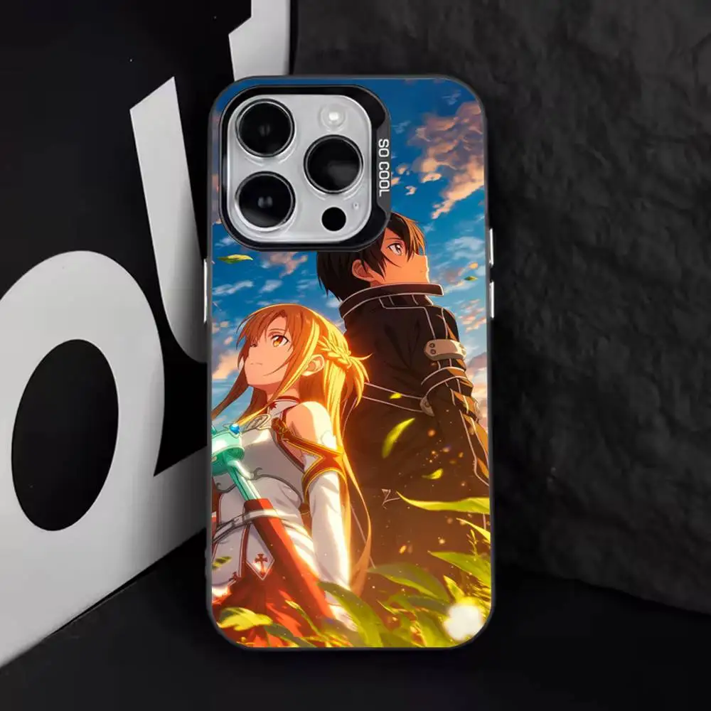 حافظة هاتف Sword Art Online SAO Kirigaya لهاتف iPhone 16,15,14,13,12,11,8,7,Pro,Max,Plus,Mini,XS,SE مضادة للسقوط باللون الأسود غير اللامع