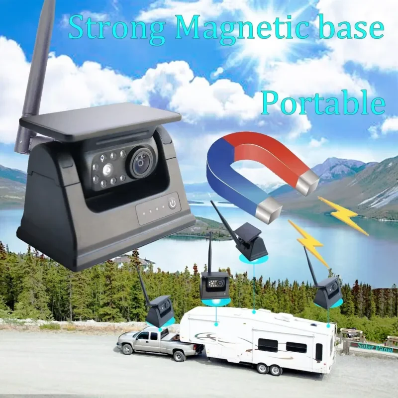 IPoster 7in Wireless Quadview AHD DVR with 2x Rearview Solar Magnetic Base Rechargeable 9000mah Battery Kit