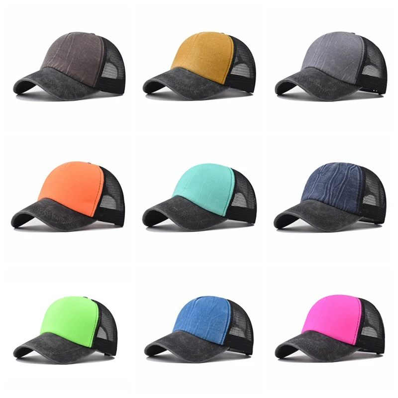 Baseball Cap Adult Net cap Water washing Pure color Scrubbing effect Summer hat Logo Custom Breathable hat shade Cap