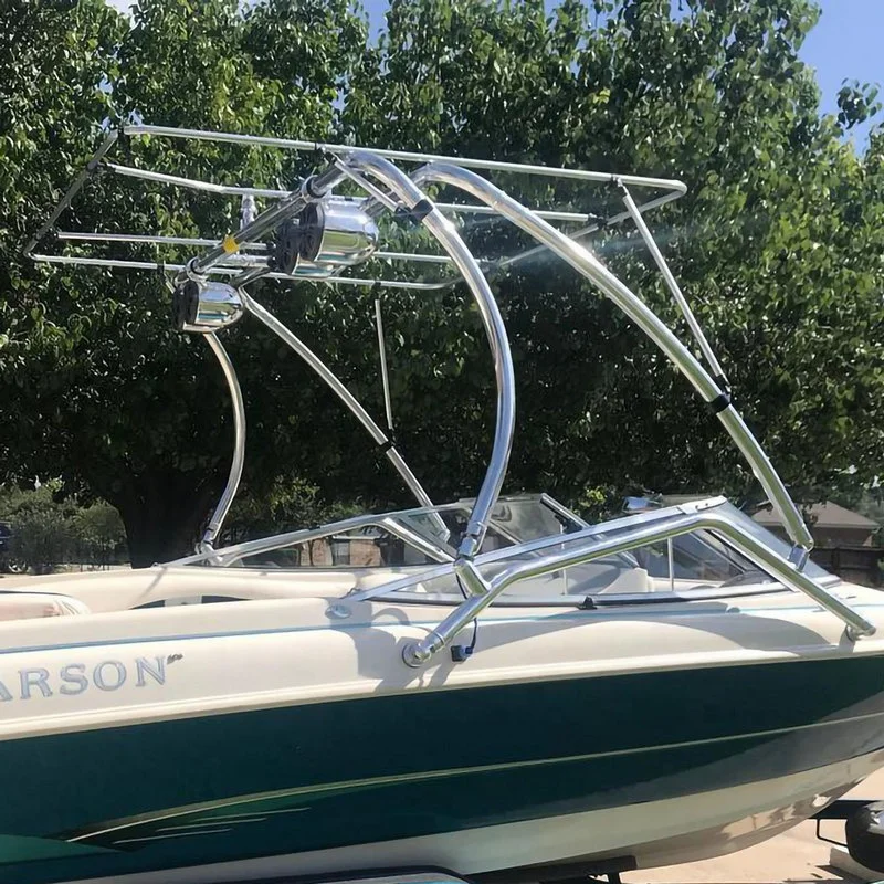 OTB76 Stainless Steel Over the Tower Bimini Top Boat Wakeboard Tower Bimini Top Black Canvas