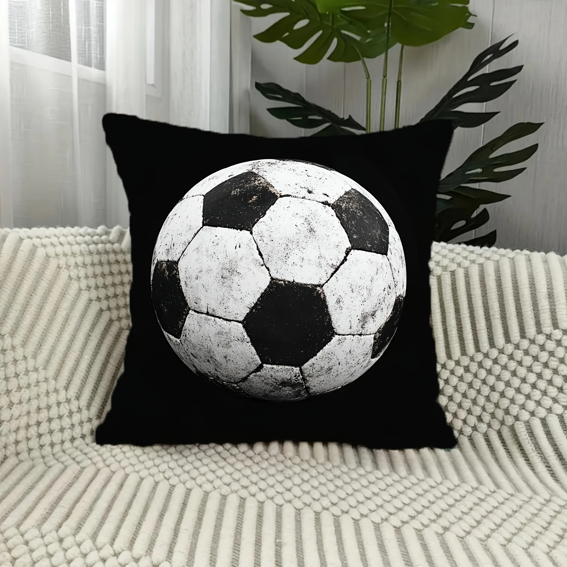 1pc Vintage Distressed Soccer Ball Throw Pillow Cover, Suitable for Sofa, Bedroom, Living Room, a Unique Gift for Soccer Lovers.