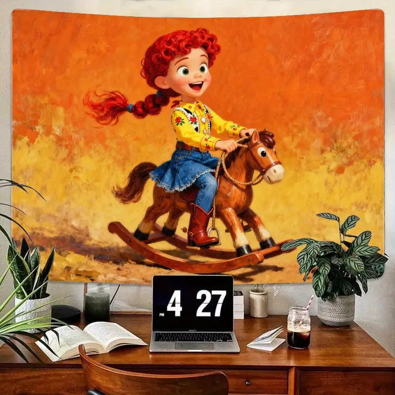 

1 шт. милый мультяшный красновошерстный гобелен для верховой езды на лошадке-качалке, ярко-оранжевый западный настенный художественный декор для детской комнаты, подарок.