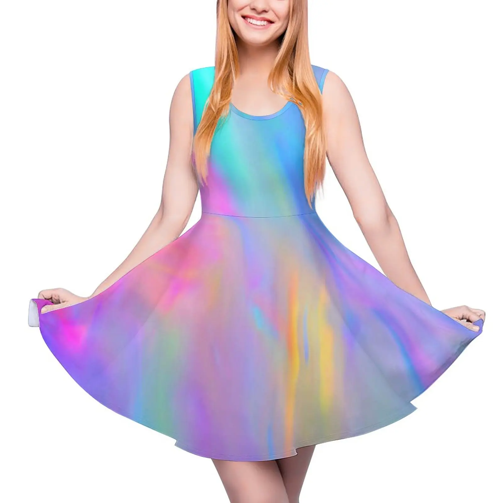 Colorful Tie Dye Dress Neon Flow Cute Dresses Sleeveless Aesthetic Skate Dress Womens Custom Vestido Birthday Present