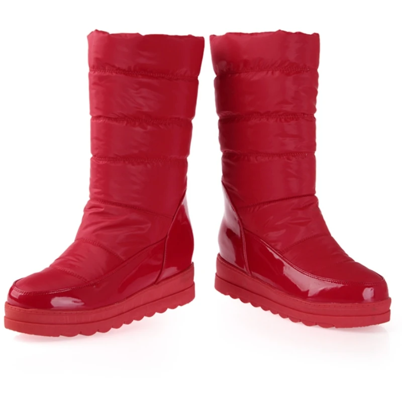 White Women's Winter Snow Boots 2024 Black Red Warm Fur Plush Mid-calf Boot Wedge Low Heels Fashion Long Shoes Girls Waterproof - view 4