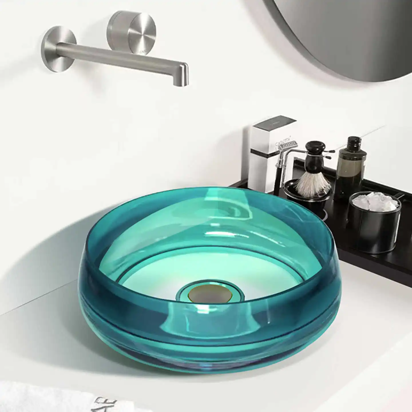 

High end artistic crystal countertop basin,circular washbasin with thin edge design,fashionable colored clear washbasin YX165FW
