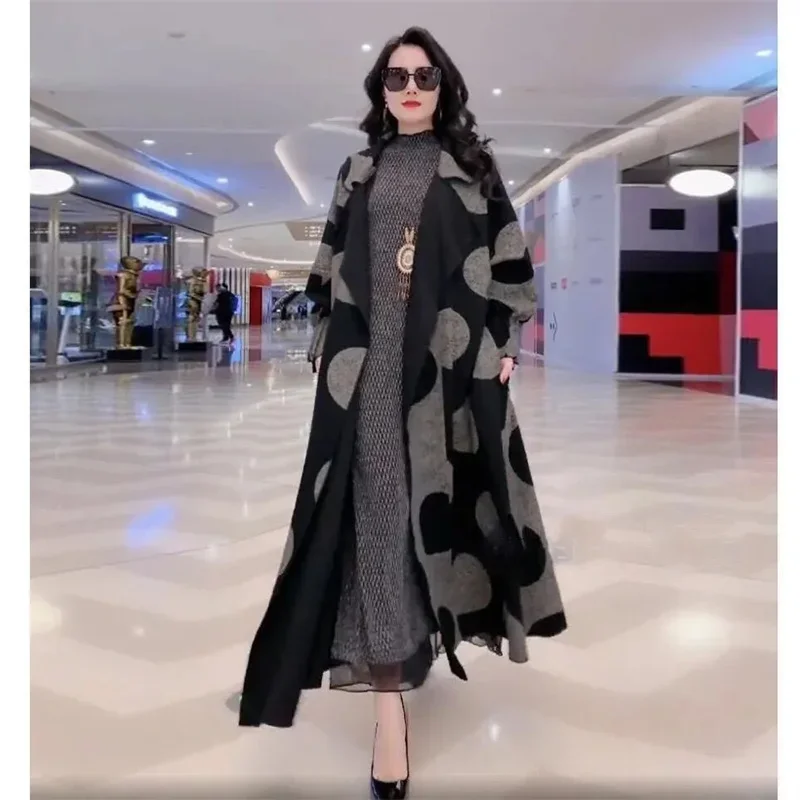 For Women Long Windbreaker Loose Large Size L-5XL Overcoat Middle aged Female Wool Trench Coat Outcoat U418