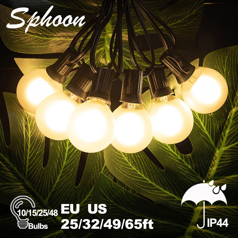 Sphoon Connectable G40 Globe String Lights E12 Socket Waterproof Frosted White Glass Backyard Party Decorative Street Garland