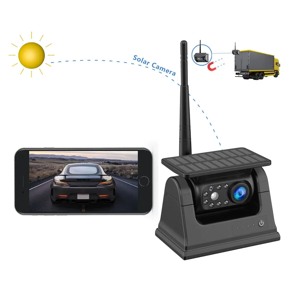 Wi-Fi Solar Panel Front Rear View Camera Wireless Car Camera for Bus Van Truck Rv supports Ios Android Phone